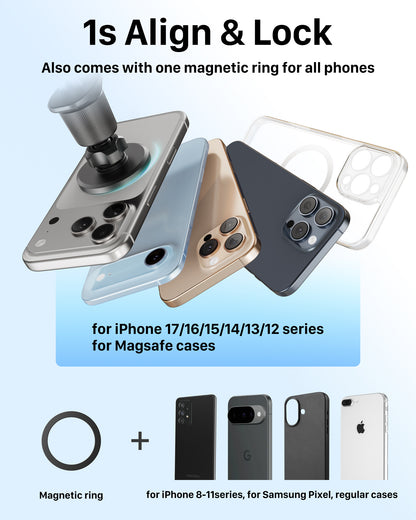 YOSH Magsafe Car Mount, 3 in 1 Vacuum Magnetic Phone Holder for Cars [Extendable Double Metal Hook & 300N Super Vacuum], for Vent & Dashboard & Windscreen, 22×N56 Magnets for iPhone Samsung Pixel