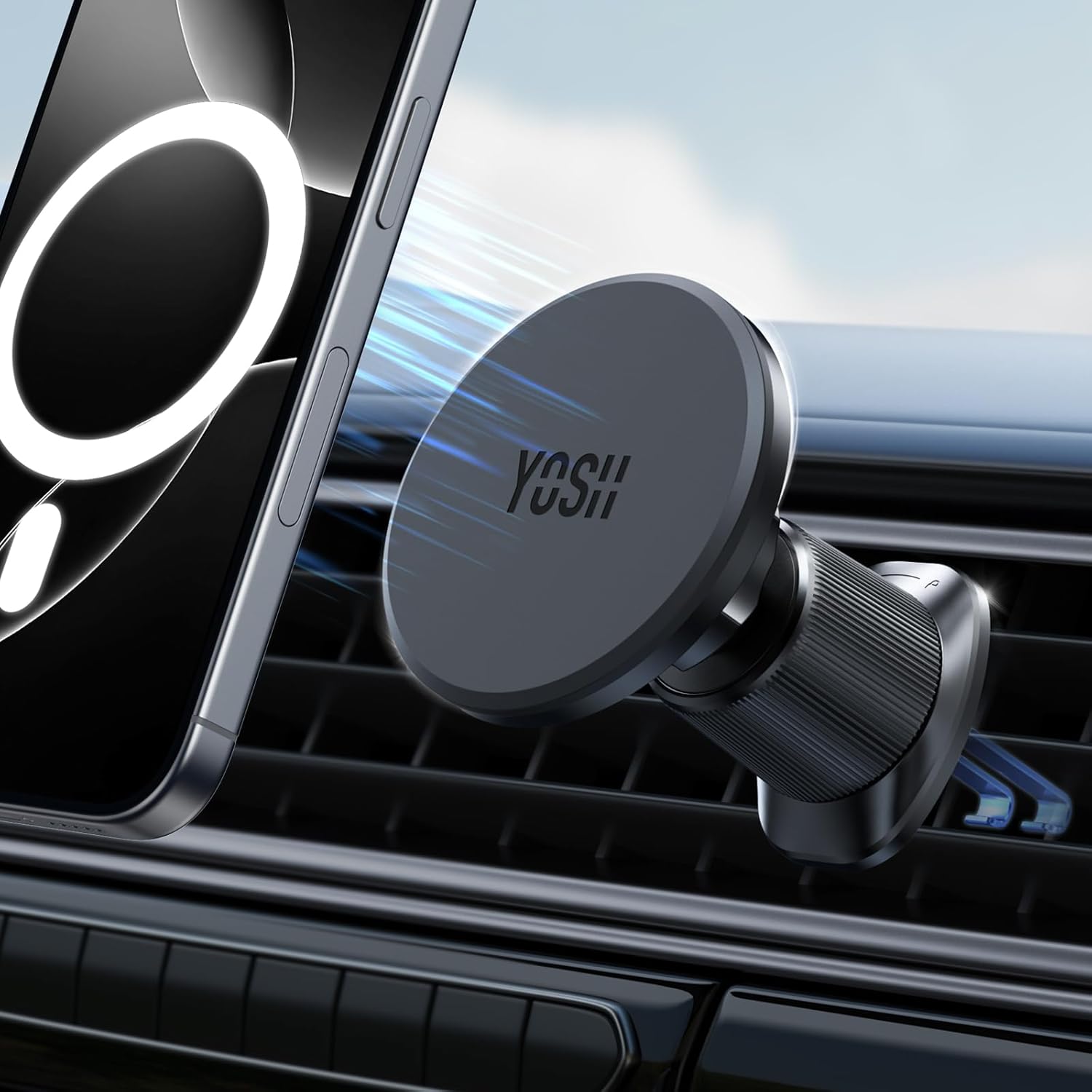YOSH MagSafe Car Mount Air Vent, Car Phone Holder Magnetic Phone Car Mount Magnet Phone Holder for Cars, for iPhone 16/15/14/13/12 Series& MagSafe Case with Double Lock Clip without Metal Plates