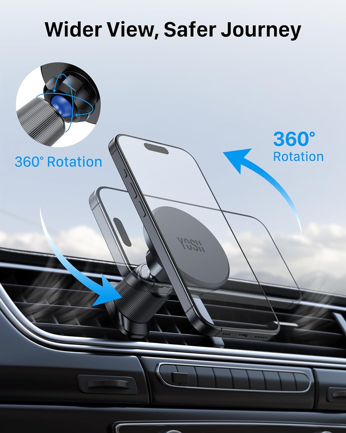 YOSH Mag-Safe Autohalterung für Lüftungsschlitze, Autotelefonhalter iPhone Magnetische Telefon-Autohalterung Magnet-Telefonhalter für Autos, für iPhone 15/14/13/12 Serie &amp; MagSafe Hülle mit Doppelverriegelungsclip ohne Metallplatten 