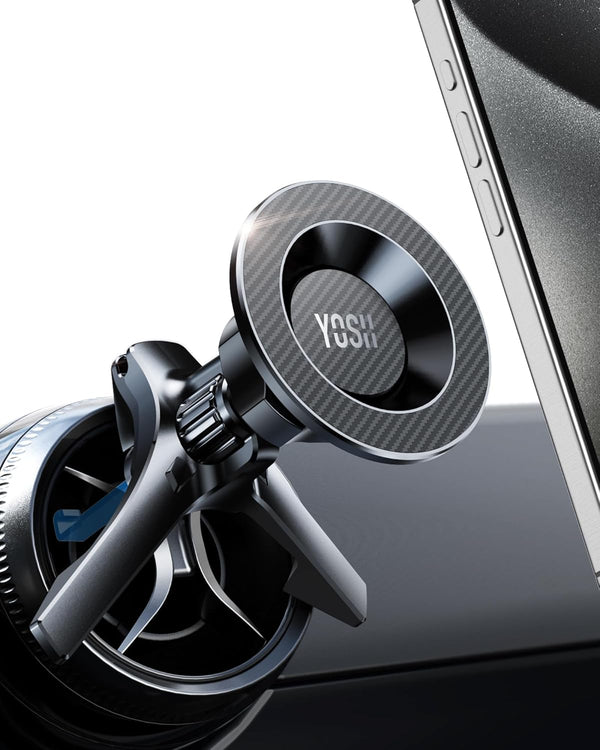 YOSH MagSafe Car Mount Round Air Vent for Mercedes Benz Audi BMW Mini Cooper, 2024 Magnetic Phone Car Mount, iPhone Car Holder with 20xN55 Magnets for iPhone 16/15/14/13/12 Series, Metal Ring for Others