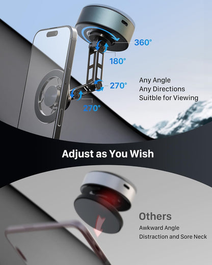 YOSH Electric Auto Vacuum Magnetic Phone Holder, [Flexible Three-axis] Magnetic Car Phone Holder for Magsafe & All Phones with Metal Plate, Multifunctional Phone Holder for Cars, Office, Kitchen, Gym