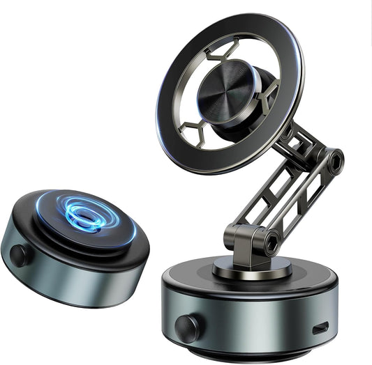 YOSH Electric Auto Vacuum Magnetic Phone Holder, [Flexible Three-axis] Magnetic Car Phone Holder for Magsafe & All Phones with Metal Plate, Multifunctional Phone Holder for Cars, Office, Kitchen, Gym