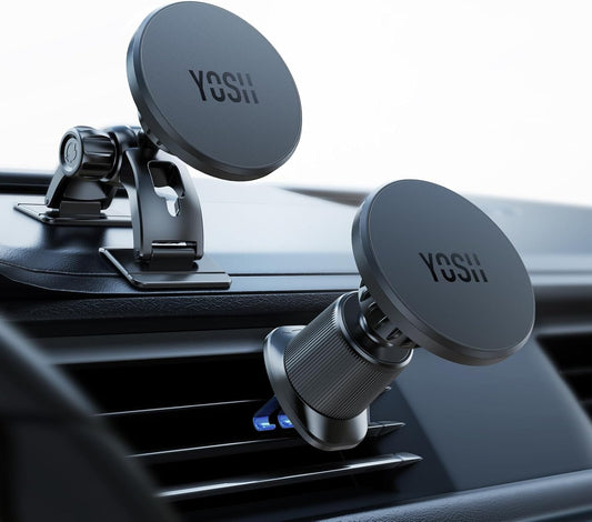 YOSH Mag-Safe Car Mount, Magnetic Phone Holder for Car Vent & Dashboard, Strong N52 Magnets for iPhone 16/15/14/13/12, No Metal Plate Needed