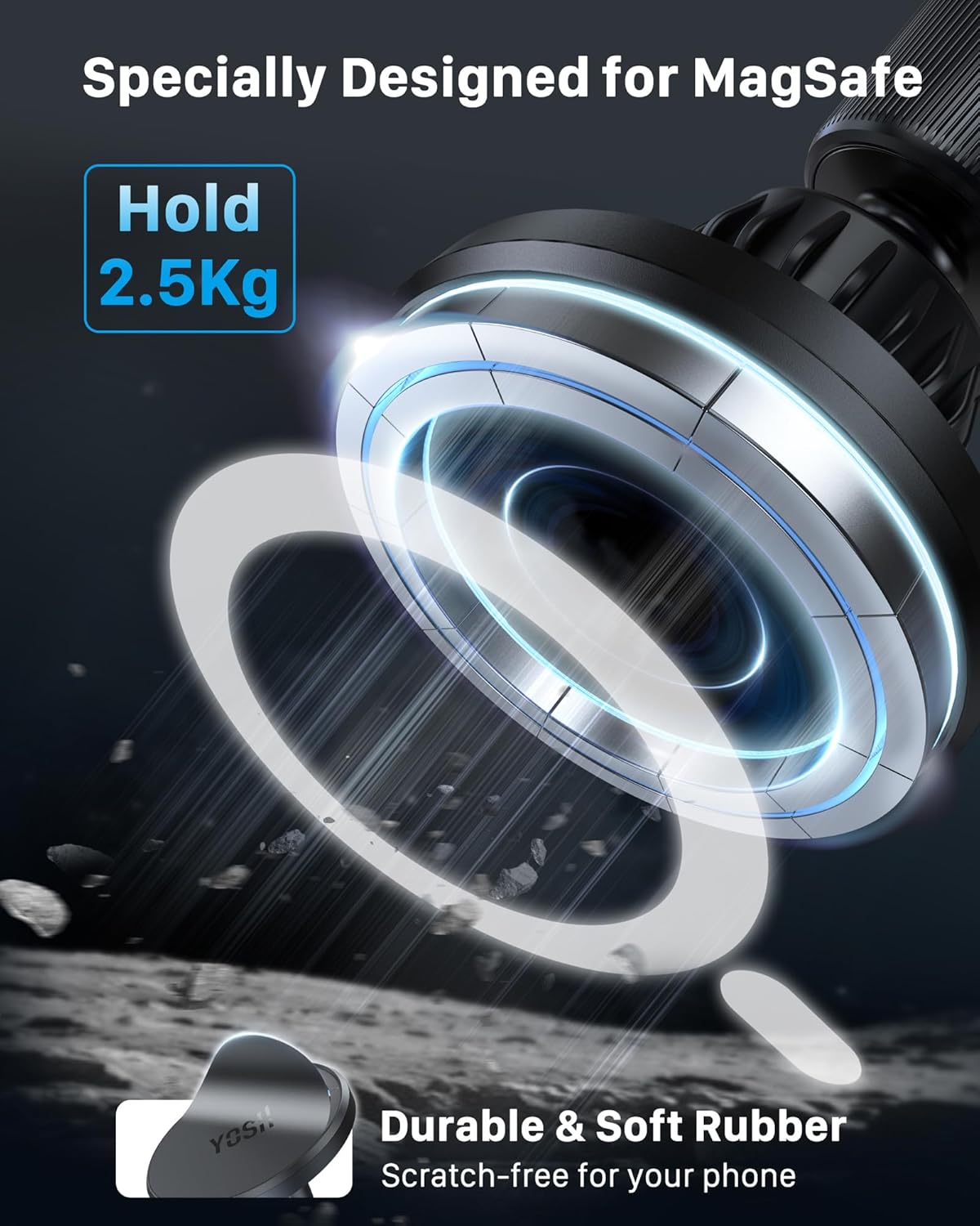 YOSH Mag-Safe Car Mount, Magnetic Phone Holder for Car Vent & Dashboard, Strong N52 Magnets for iPhone 16/15/14/13/12, No Metal Plate Needed