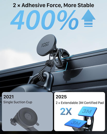 YOSH Mag-Safe Car Mount, Magnetic Phone Holder for Car Vent & Dashboard, Strong N52 Magnets for iPhone 16/15/14/13/12, No Metal Plate Needed