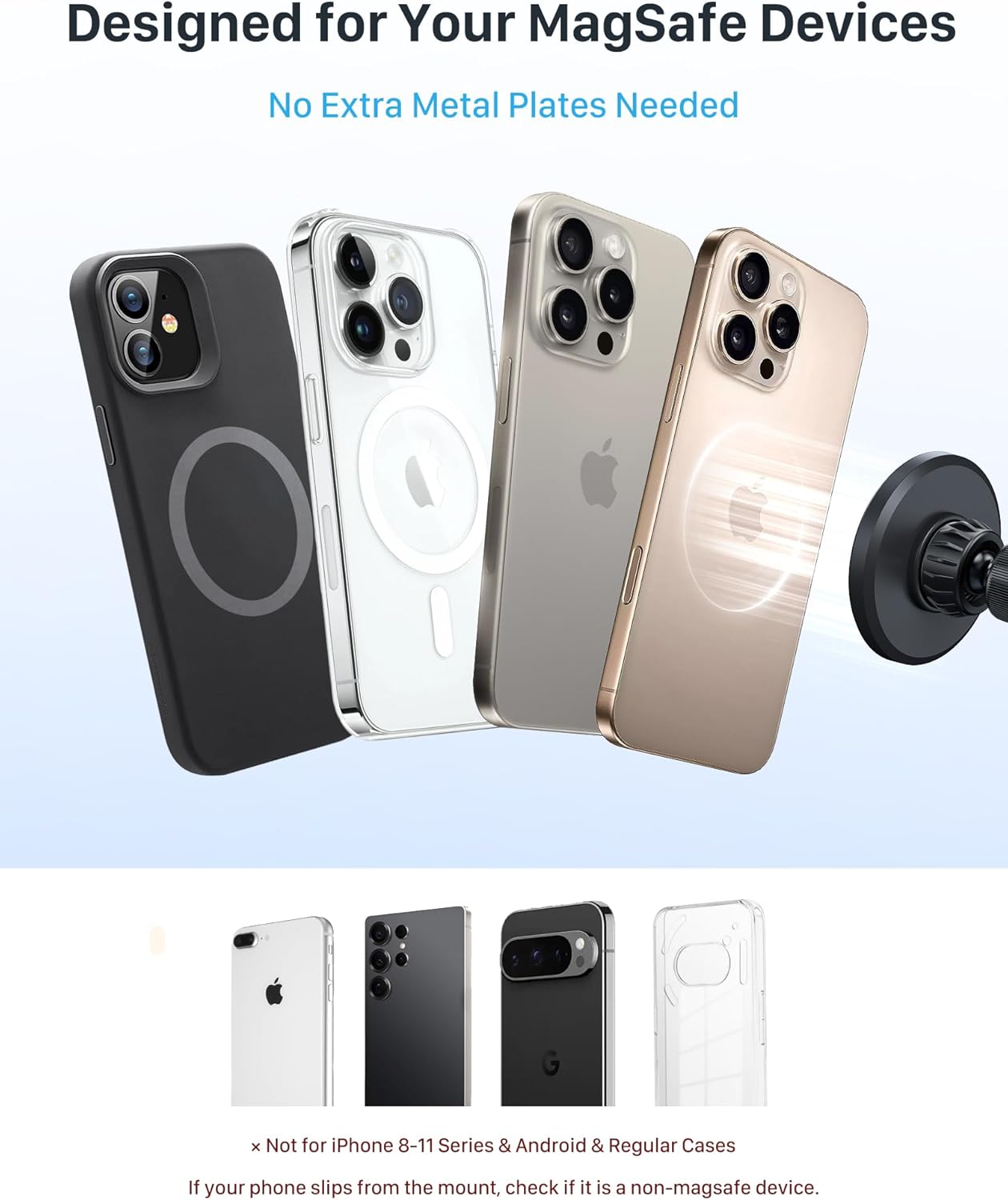 YOSH Mag-Safe Car Mount, Magnetic Phone Holder for Car Vent & Dashboard, Strong N52 Magnets for iPhone 16/15/14/13/12, No Metal Plate Needed