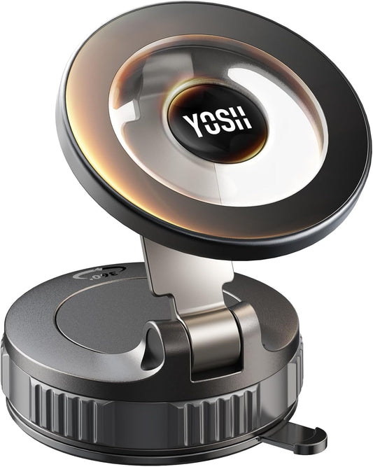 YOSH Magsafe Car Mount, Vacuum Magnetic Phone Holder, N55 Magnets & Upgraded [Nano Gel+TPU] Suction for Dashboard, Rotatable & Foldable, for iPhone 17 16 15 14 13 12 Samsung Pixel