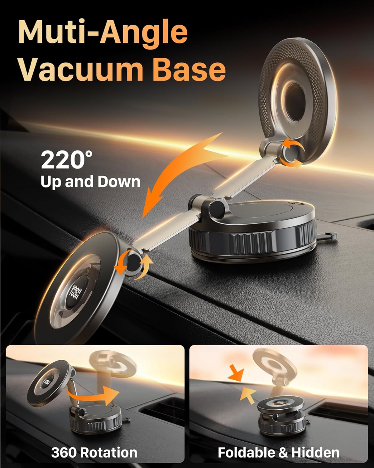 YOSH Magsafe Car Mount, Vacuum Magnetic Phone Holder, N55 Magnets & Upgraded [Nano Gel+TPU] Suction for Dashboard, Rotatable & Foldable, for iPhone 17 16 15 14 13 12 Samsung Pixel