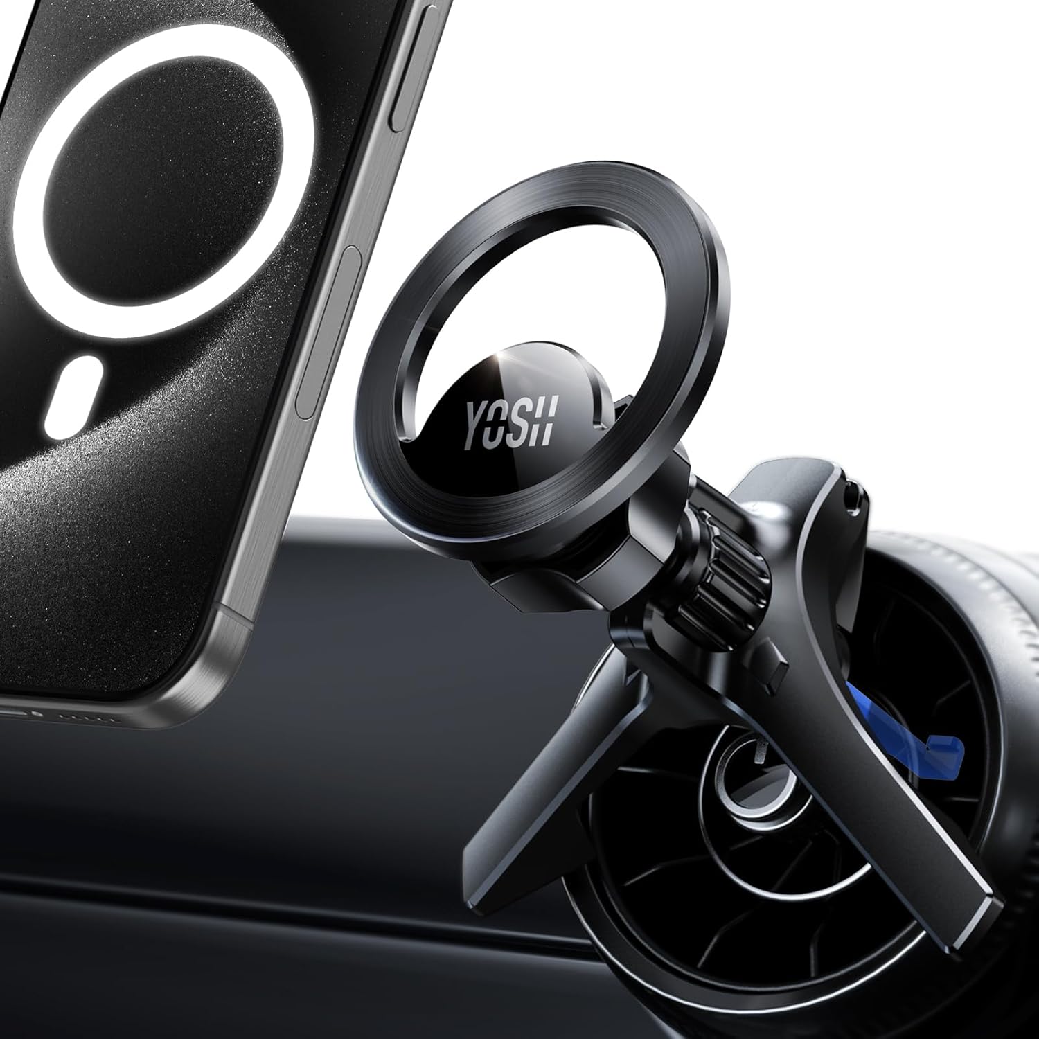 YOSH MagSafe Car Mount Round Air Vent for Mercedes Benz Audi A1 Mini Cooper 2006-2014/2020-2024, Magnetic Phone Mount with 20xN55 Magnets, Phone Holder Metal Hook for iPhone 16/15/14/13/12 Samsung