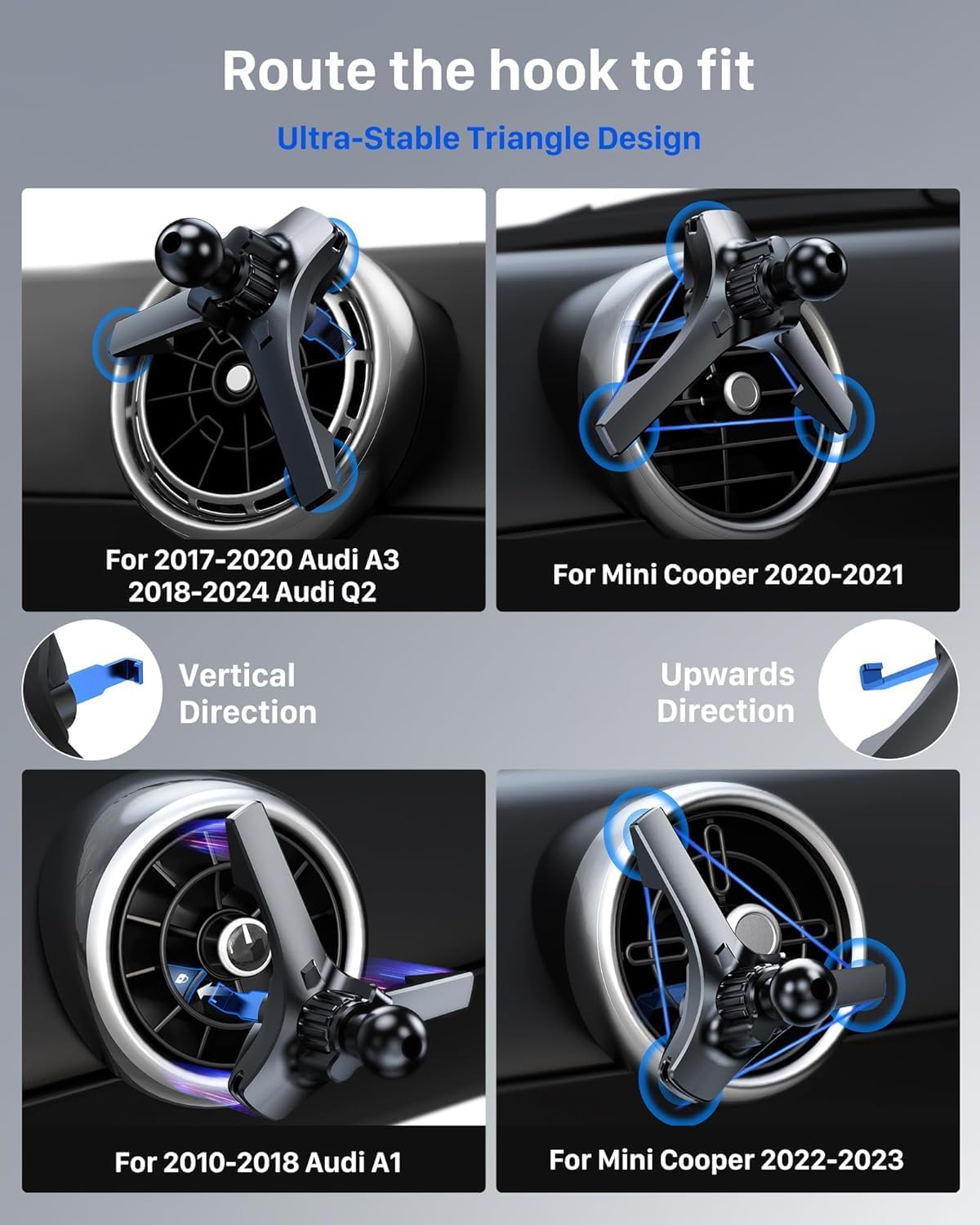 YOSH MagSafe Car Mount Round Air Vent for Mercedes Benz Audi A1 Mini Cooper 2006-2014/2020-2024, Magnetic Phone Mount with 20xN55 Magnets, Phone Holder Metal Hook for iPhone 16/15/14/13/12 Samsung