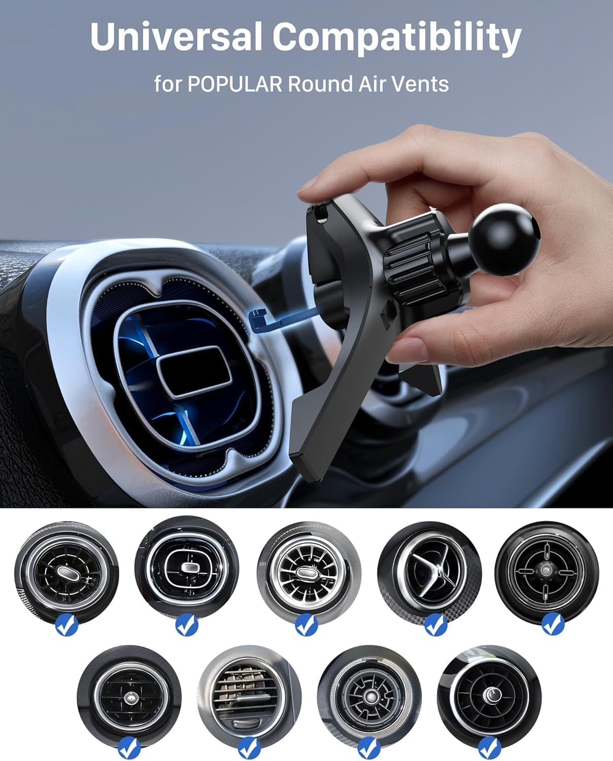 YOSH MagSafe Car Mount Round Air Vent for Mercedes Benz Audi A1 Mini Cooper 2006-2014/2020-2024, Magnetic Phone Mount with 20xN55 Magnets, Phone Holder Metal Hook for iPhone 16/15/14/13/12 Samsung