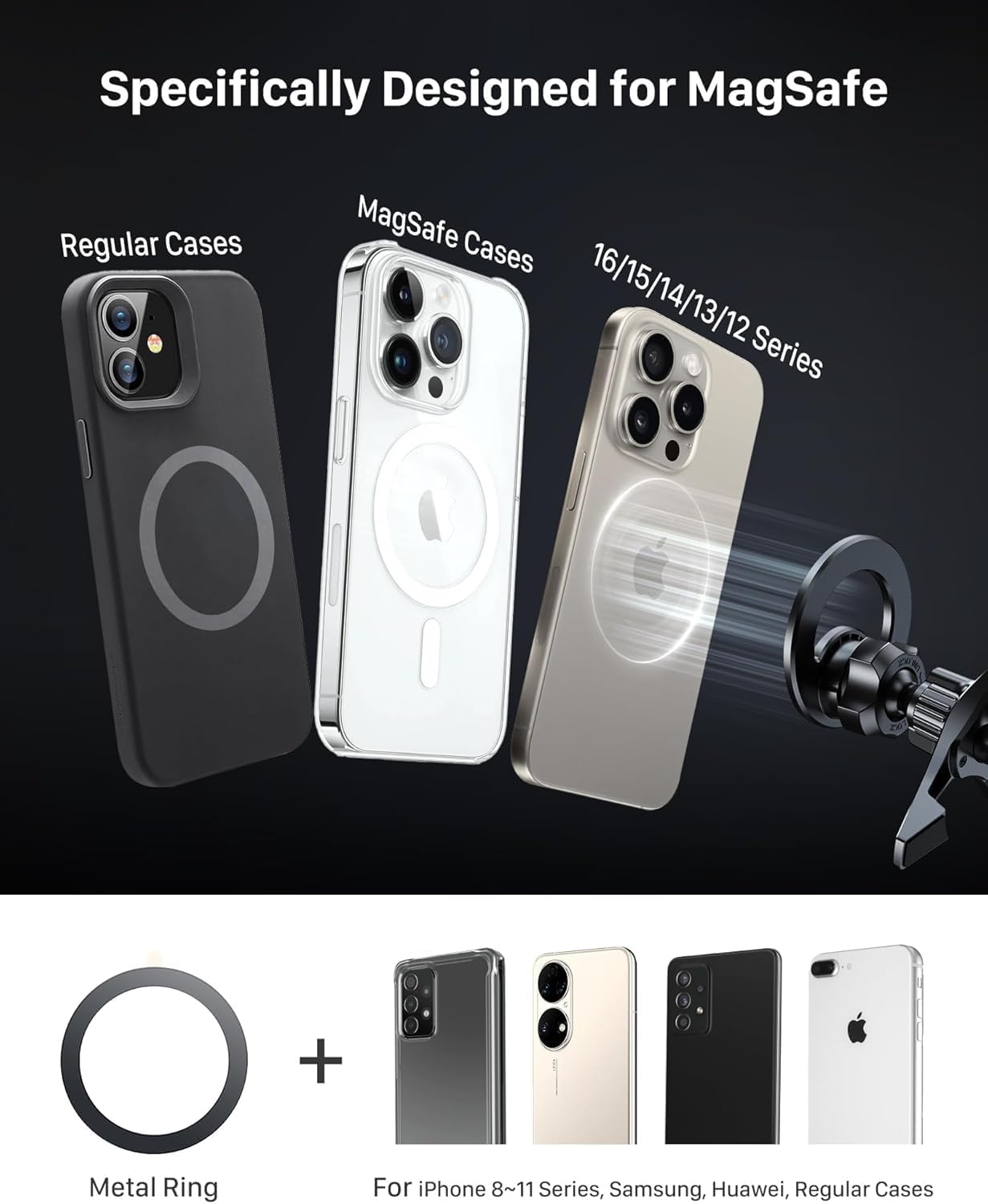 YOSH MagSafe Car Mount Round Air Vent for Mercedes Benz Audi A1 Mini Cooper 2006-2014/2020-2024, Magnetic Phone Mount with 20xN55 Magnets, Phone Holder Metal Hook for iPhone 16/15/14/13/12 Samsung
