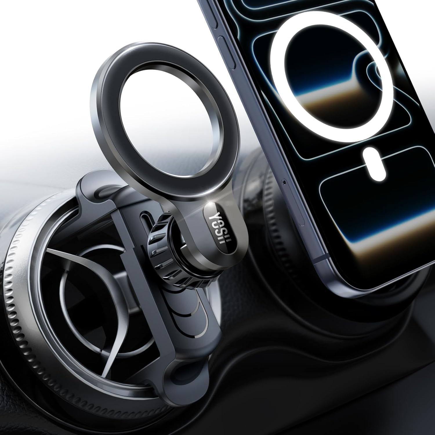 YOSH Mercedes Phone Holder, for Magsafe Car Mount for Mercedes Benz A/C Class A180/200, C180/200/260/300, GLB/GLC, Audi A1, Magnetic Holder Spring Clip for Round Air Vent, for iPhone and All Phones