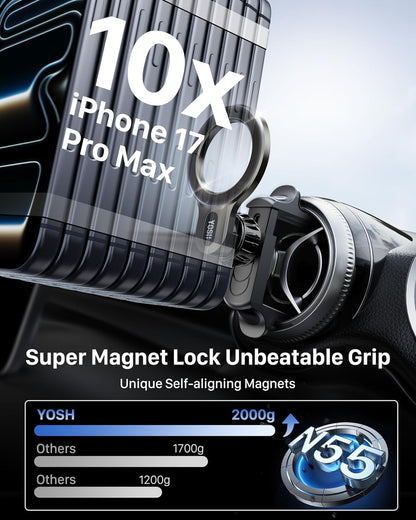 YOSH Mercedes Phone Holder, for Magsafe Car Mount for Mercedes Benz A/C Class A180/200, C180/200/260/300, GLB/GLC, Audi A1, Magnetic Holder Spring Clip for Round Air Vent, for iPhone and All Phones