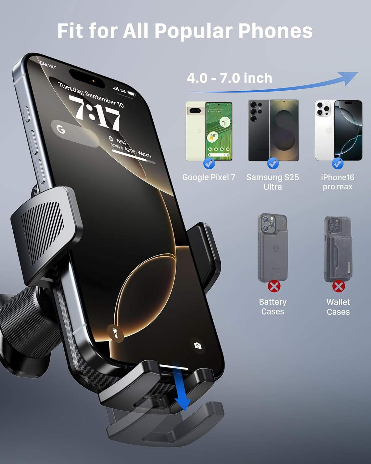 YOSH Car Phone Holder Air Vent, Upgrade 360° Rotation Car Phone Mount with Adjustable Ultra-Stable Clamp, iPhone Holder for iPhone 16 15 14 13 12 11 Pro max X Samsung S24 S23 etc
