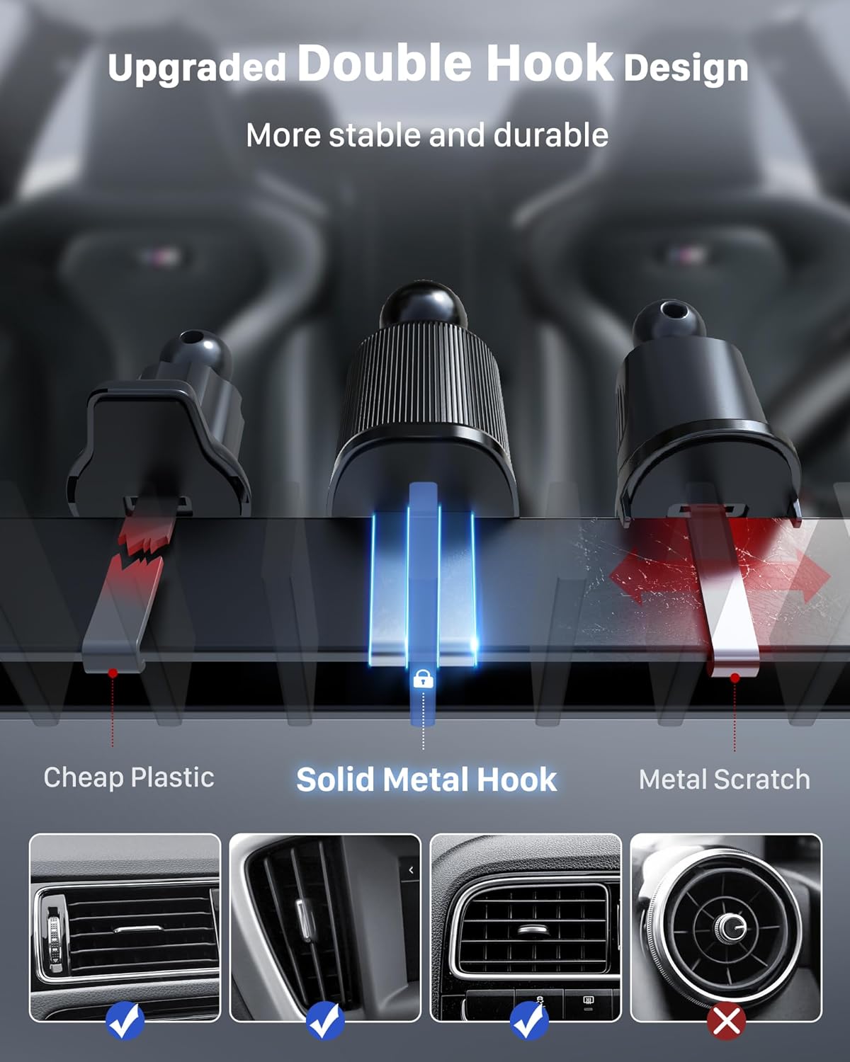YOSH Car Phone Holder Air Vent, Upgrade 360° Rotation Car Phone Mount with Adjustable Ultra-Stable Clamp, iPhone Holder for iPhone 16 15 14 13 12 11 Pro max X Samsung S24 S23 etc