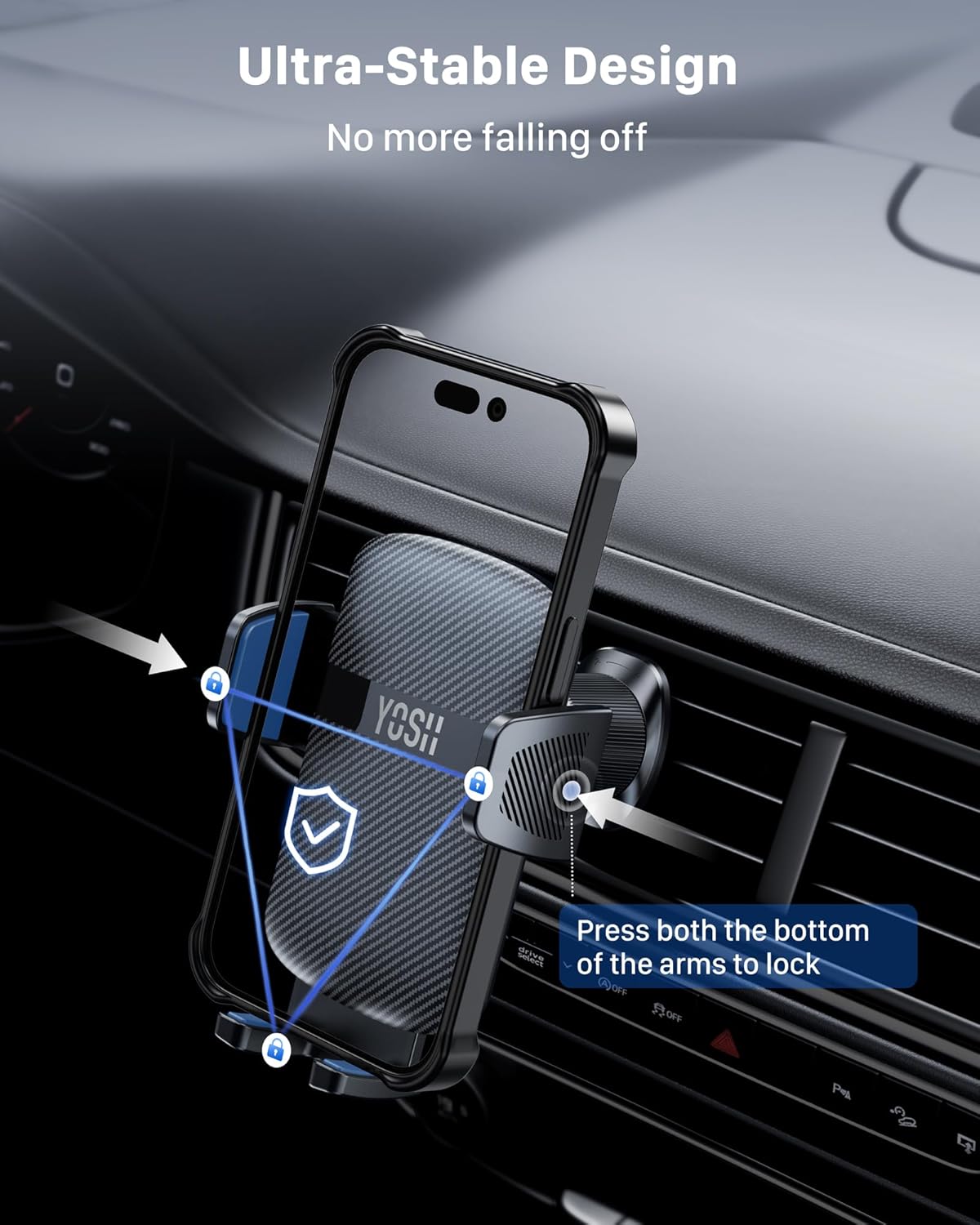 YOSH Car Phone Holder Air Vent, Upgrade 360° Rotation Car Phone Mount with Adjustable Ultra-Stable Clamp, iPhone Holder for iPhone 16 15 14 13 12 11 Pro max X Samsung S24 S23 etc