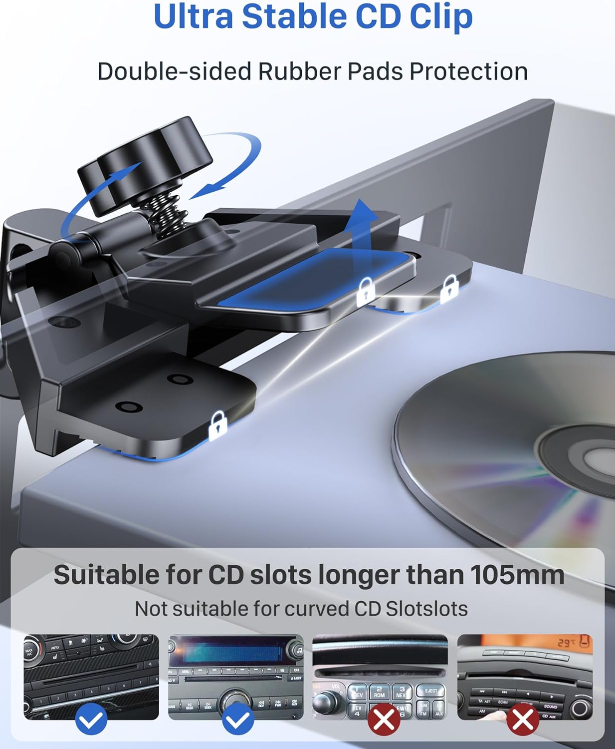 YOSH CD Phone Holder for Car, New Intelligent Memory Car Mount CD Slot Phone Holder, Upgraded Materials Cradle 360° Adjustable Mount Cradle for iPhone Samsung etc