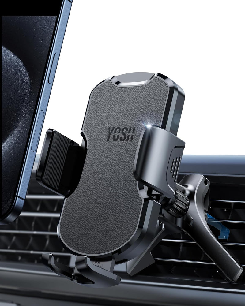 YOSH 2024 Support de téléphone de voiture rond pour grille d'aération Mercedes Benz Audi BMW Mini Cooper, support de téléphone pour voitures avec crochet en métal rotatif à 360 °, support de téléphone de voiture en cuir super stable pour iPhone Samsung 