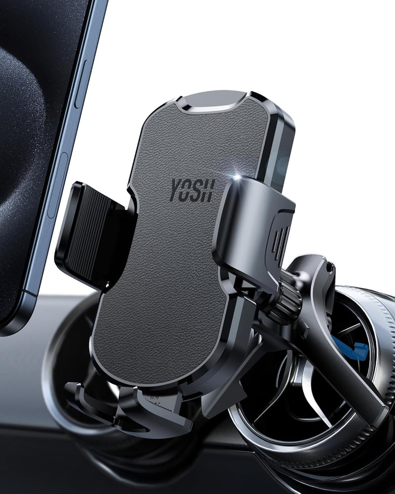 YOSH 2024 Support de téléphone de voiture rond pour grille d'aération Mercedes Benz Audi BMW Mini Cooper, support de téléphone pour voitures avec crochet en métal rotatif à 360 °, support de téléphone de voiture en cuir super stable pour iPhone Samsung 