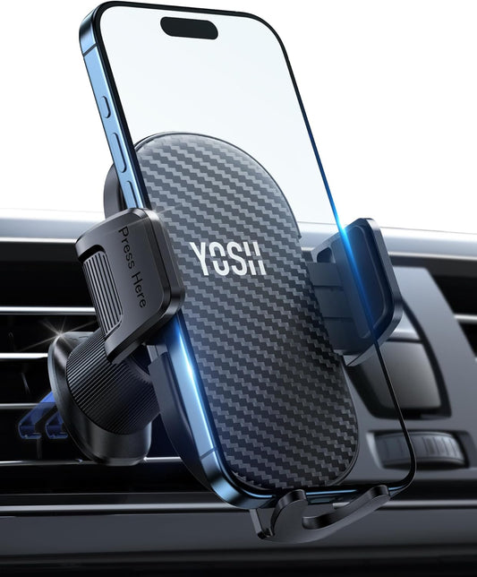 YOSH Car Vent Phone Mount, Upgraded Double Lock Metal Hook Car Phone Holder, Quick Release Air Vent Holder for iPhone 16 15 14 13 12 11 Pro Max Plus Samsung S24 S23 S22 S21 Pixel etc