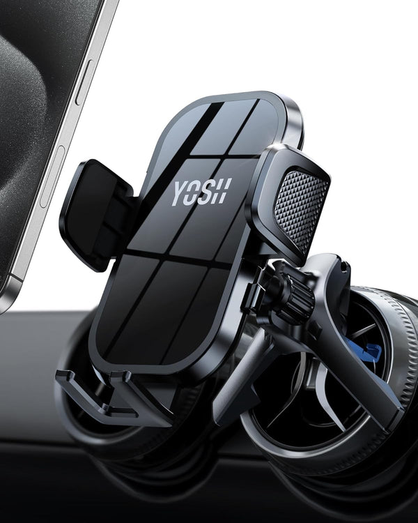 YOSH Support de téléphone rond pour grille d'aération de voiture pour Mercedes Benz A/C/Classe Audi Mini Cooper Ford BMW, support triangulaire stable pour grille d'aération circulaire pour iPhone Samsung Pixel Tous les téléphones de 4,0 à 7,0 pouces 