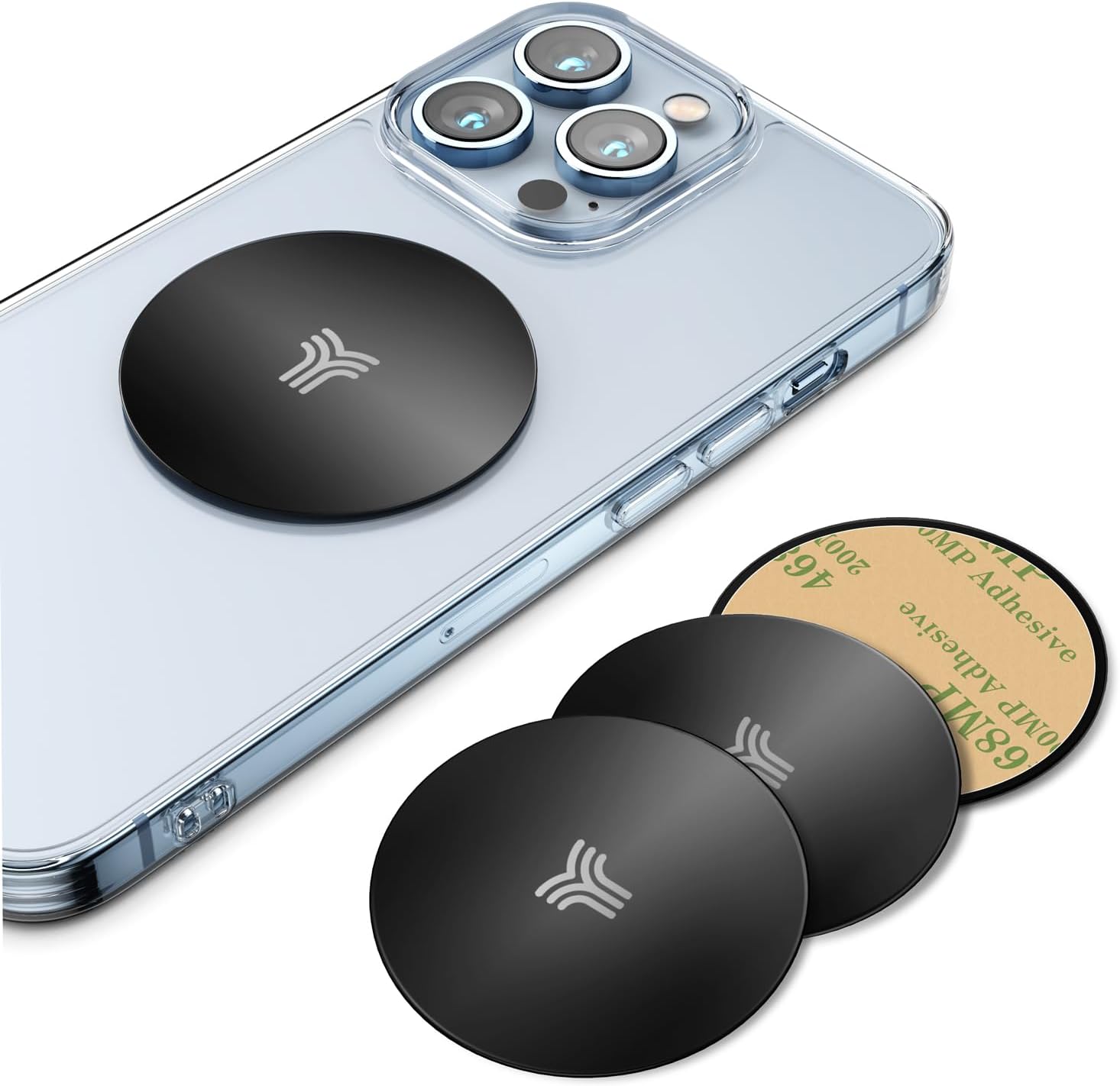 YOSH Ersatz-Montageplatten-Kits für dünne Metallplatten mit starkem Klebstoff für magnetische Telefon-Autohalterung, Telefonmagnetaufkleber, kompatible magnetische Telefon-Autohalterung, 4er-Pack, rund, schwarz. 