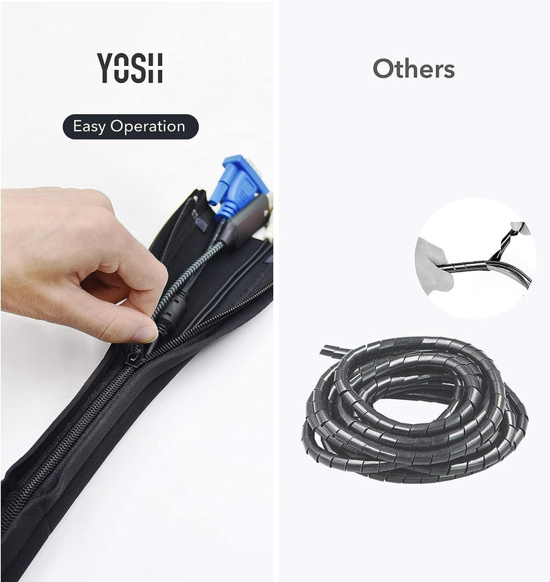 YOSH Cable Tidy Wire Sleeves with Zippers, 2m Cable Management Sleeves Under Desk Cord Organizer for PC/TV USB Cable Power Cord Audio Video Cable at Home/in Office Prevent Cat-Chewing-50cm 4pcs Black