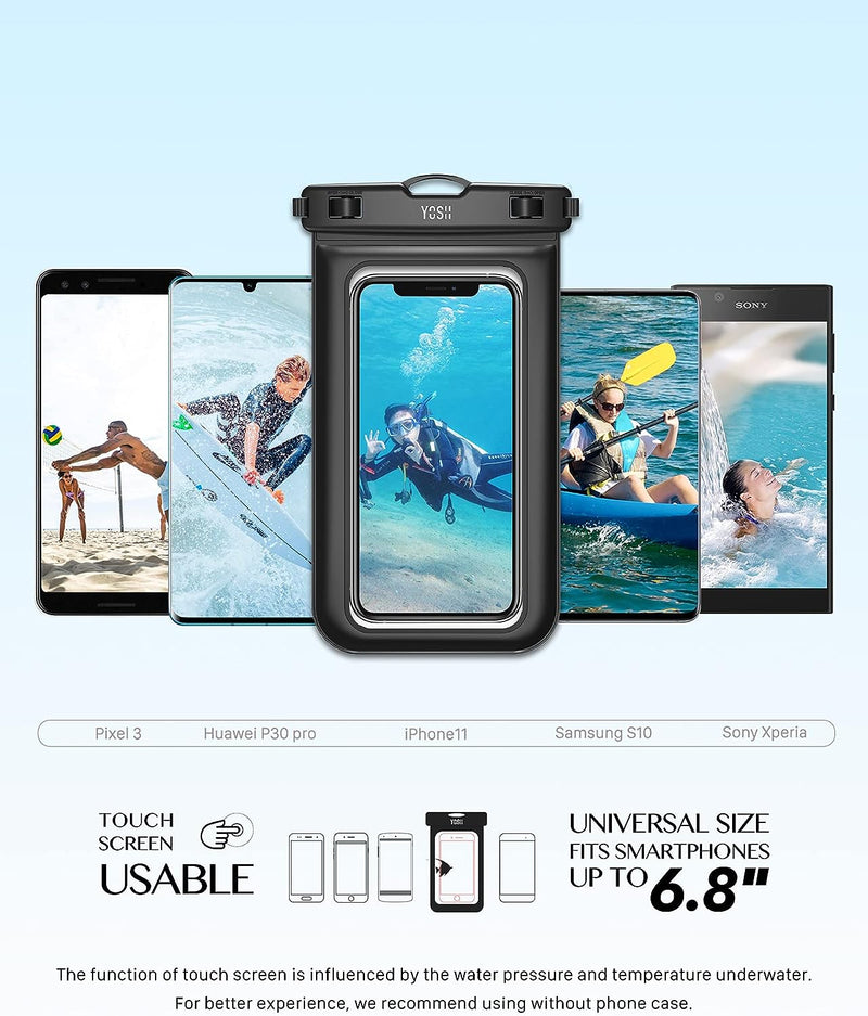 YOSH IPX8 Waterproof Phone Case, Underwater Phone Pouch Dry Bag with Lanyard for Swimming Snorkeling Raining Dustproof for iPhone 12 11 XS max XS XR X 8 Samsung S20 S10 HUAWEI Xiaomi etc. up to - 6.1 inches