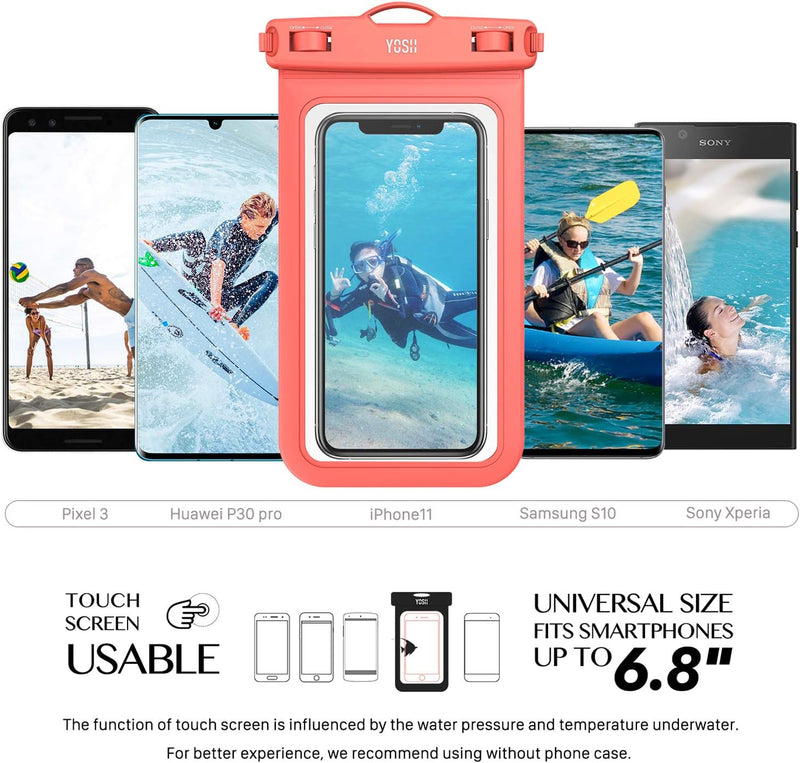 YOSH Waterproof Phone Case, Underwater Waterproof Phone Pouch for Swimming Beach Fishing Dustproof, Suitable for iPhone 12 11 pro XS Max XR X 8 7, SAMSUNG S20 S10 S9 A50, LG, HUAWEI & More [6.8 Inch]