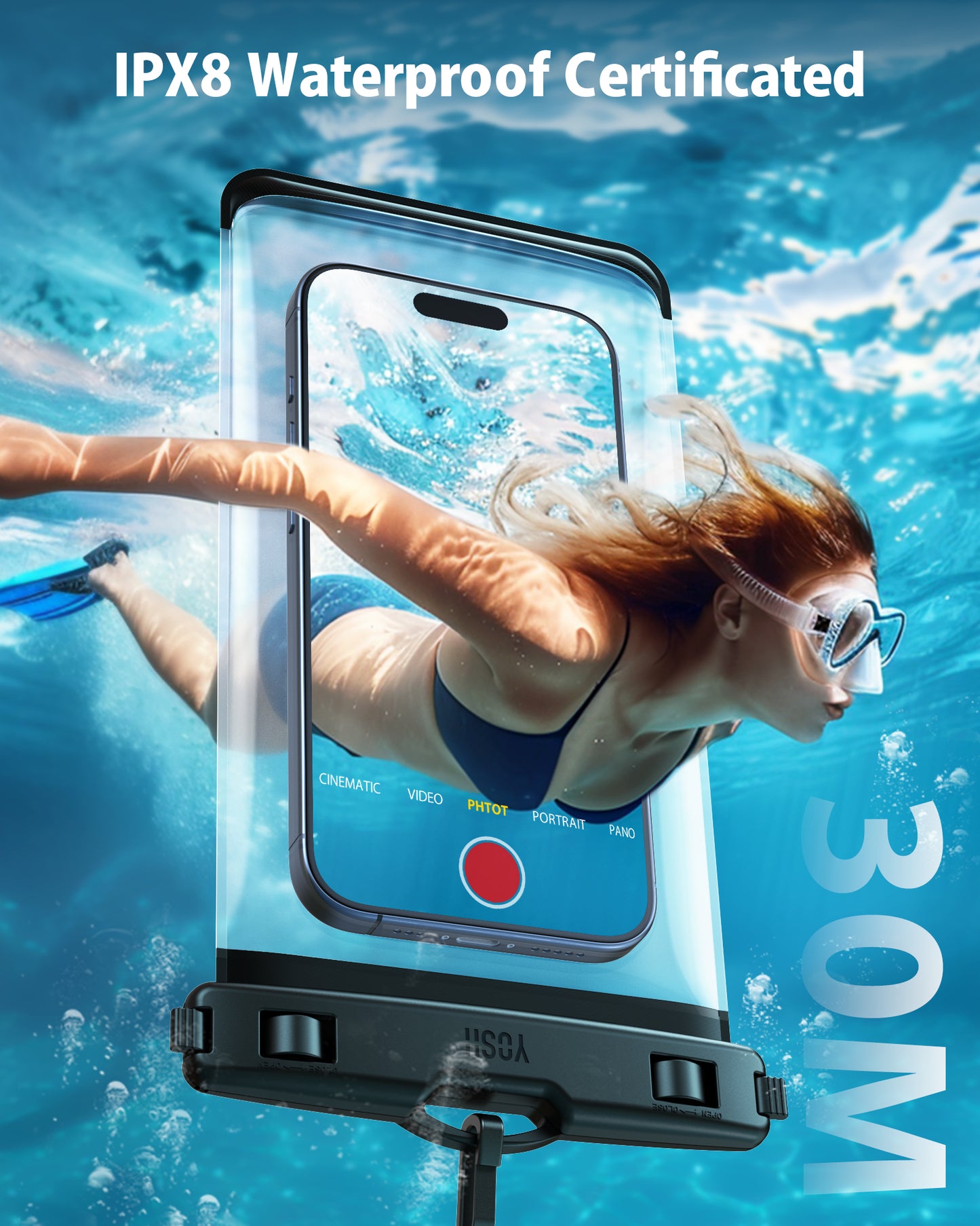 YOSH Waterproof Phone Pouch [Side Button Friendly], IPX8 Waterproof Phone Case for Swimming, Underwater Case Travel Essential for iPhone 17 16 15 14 Pro Max Galaxy S26 S25 S24 S23 Ultra up to 7.2"