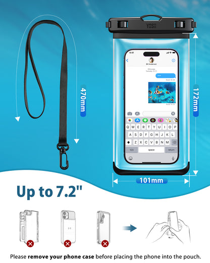 YOSH Waterproof Phone Pouch [Side Button Friendly], IPX8 Waterproof Phone Case for Swimming, Underwater Case Travel Essential for iPhone 17 16 15 14 Pro Max Galaxy S26 S25 S24 S23 Ultra up to 7.2"
