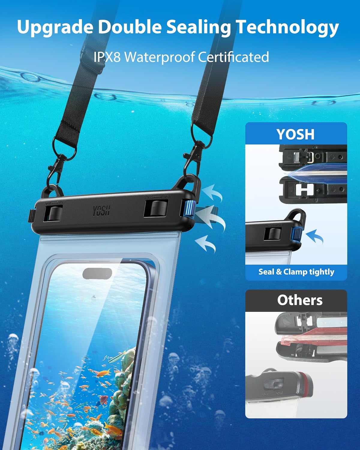 YOSH Crossbody Waterproof Phone Pouch, 2 Pack IPX8 Waterproof Phone Case for Swimming, Underwater Phone Case for iPhone 16 15 14 13 12 11 Pro XS, Samsung S24 S23 S22, Huawei P40 P30 Xiaomi up to 6.8