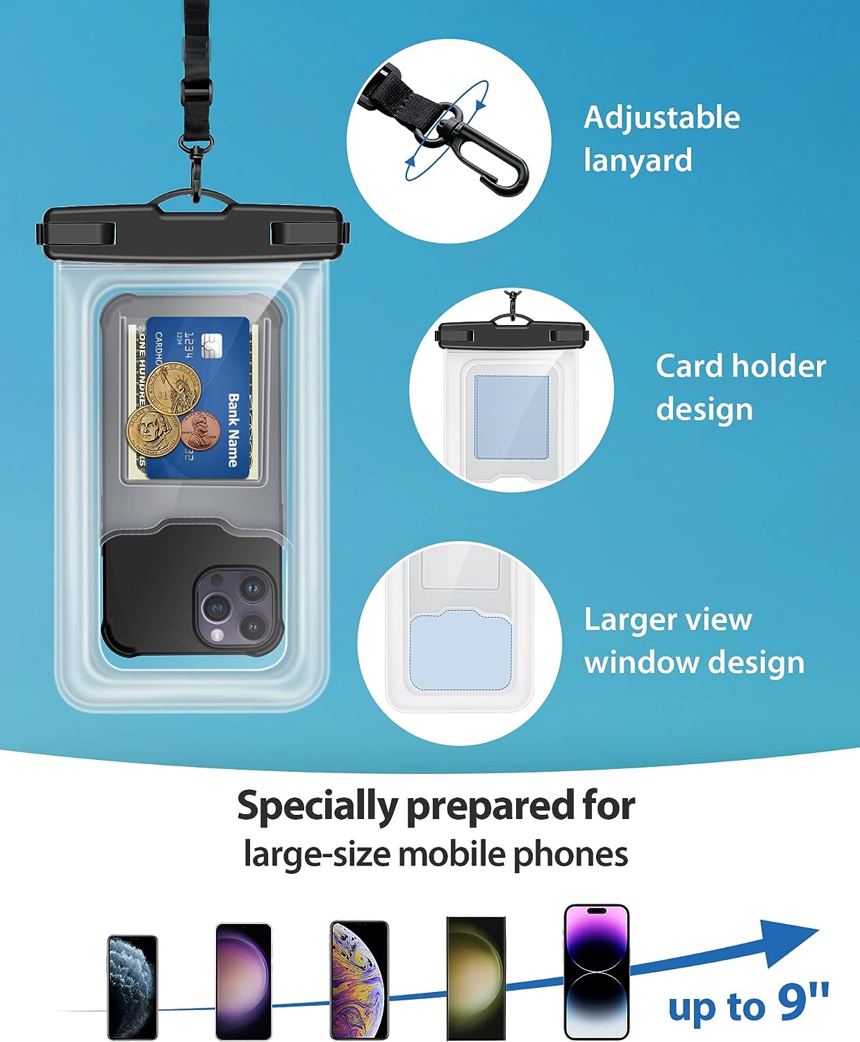 YOSH IPX8 Waterproof Phone Pouch Floating [Big Phone Friendly], Floatable Waterproof Case for Swimming Adjustable Lanyard for iPhone 17 16 15 14 Pro Max Samsung S24 S23 Ultra up to 8.5