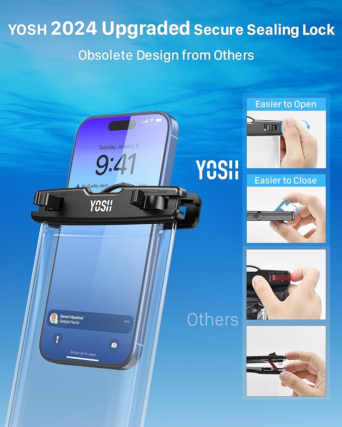 YOSH Waterproof Phone Pouch [Borderless Design], IPX8 Waterproof Phone Case for Swimming, Underwater Phone Case for iPhone 16 15 14 Plus 13 Pro Max 12 11, Samsung S24 S23 S22, Xiaomi 14 Pro up to 7.2