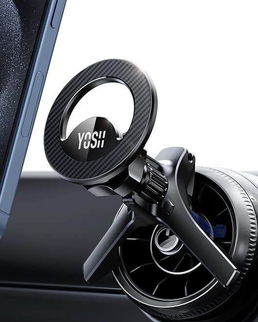 YOSH MagSafe Car Mount Holder Round Air Vent for Mercedes Benz Audi BMW Mini Cooper, 2024 Magnetic Phone Car Mount with 20xN55 Magnets, Mobile Phone Holder Metal Hook for iPhone 16/15/14/13/12 Samsung