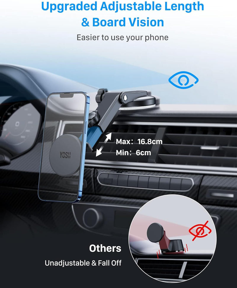 YOSH MagSafe Car Mount Dashboard Windscreen, Car Phone Holder Magnetic Phone Car Mount iPhone Car Holder Magnet Phone Holder for Cars for iPhone 15/14/13/12 Series & MagSafe Case without Metal Plates