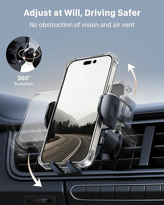 YOSH Car Phone Holder with Double Lock Metal Hook, 2024 Air Vent Mobile Phone Car Mount, Phone Holder for Cars, Super Stable Big Phone Friendly for iPhone 16 15 14 13 12 Pro Max Samsung S24 S23 Pixel