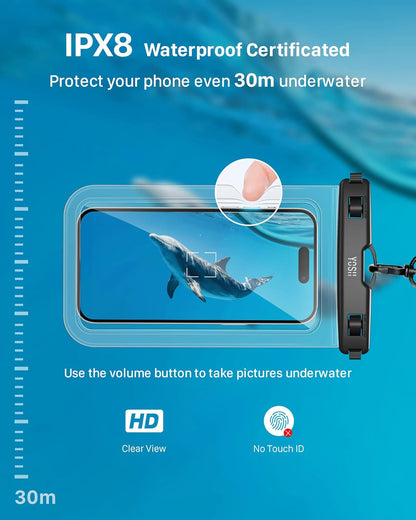 YOSH Waterproof Phone Pouch with Adjustable Lanyard, 2-Pack IPX8 Underwater Waterproof Phone Case for Swimming for iPhone 17 16 15 14 13 12 Pro Max, Samsung S26 S25 S24 S23 Ultra A15 Xiaomi-up to 7.0"