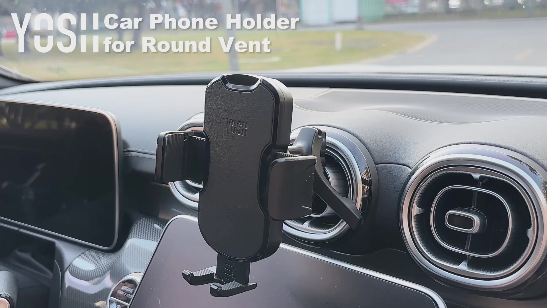 YOSH 2024 Support de téléphone de voiture rond pour grille d'aération Mercedes Benz Audi BMW Mini Cooper, support de téléphone pour voitures avec crochet en métal rotatif à 360 °, support de téléphone de voiture en cuir super stable pour iPhone Samsung 