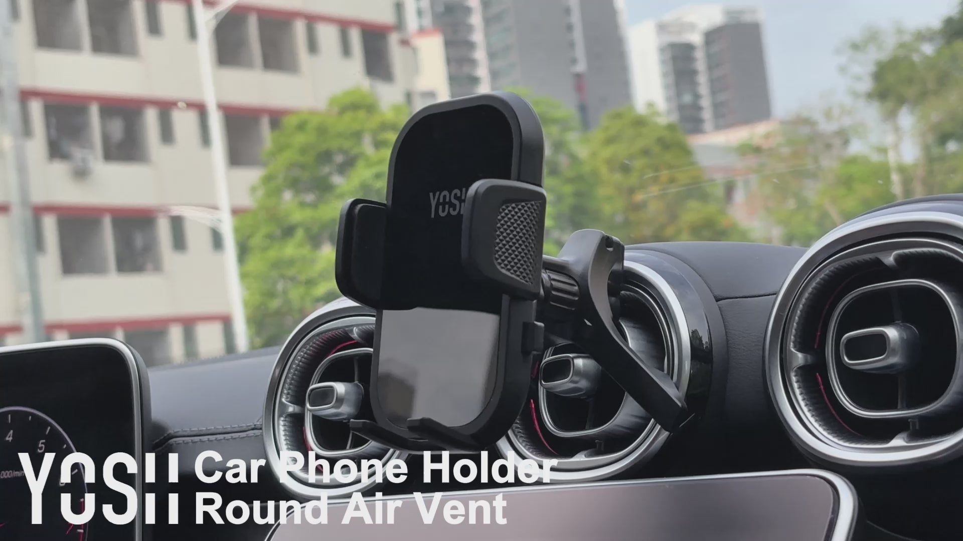 YOSH Round Air Vent Car Phone Holder for Mercedes Benz A/C/Class Audi Mini Cooper Ford BMW, Stable Triangle Support Car Phone Mount Circular Vent for iPhone Samsung Pixel All 4.0''- 7.0'' Phones
