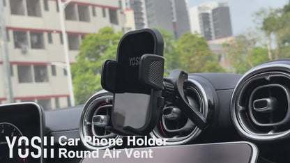 YOSH Mini Cooper Phone Holder for Round Air Vent, Fits Mini Cooper 2013‑2024, Audi A1/A3, Stable Triangle Support Mercedes Phone Holder, Big Phone Friendly for iPhone Samsung All 4.0"- 7.0" Phones