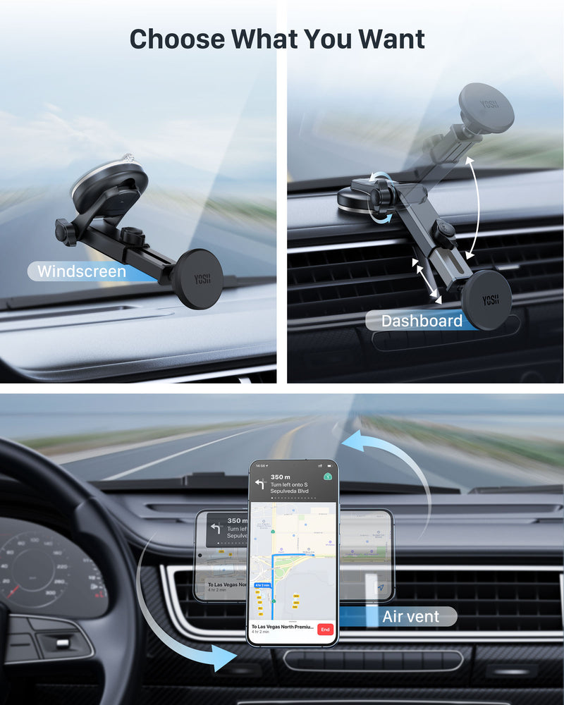 YOSH 2023 Dashboard Magnetic Car Mount for Air Vent/Windscreen, 3 in 1 Multifunctional Magnet Phone Holder for Car, Upgraded Magnetic Car Phone Holder for iPhone Samsung Huawei Xperia Xiaomi Oneplus