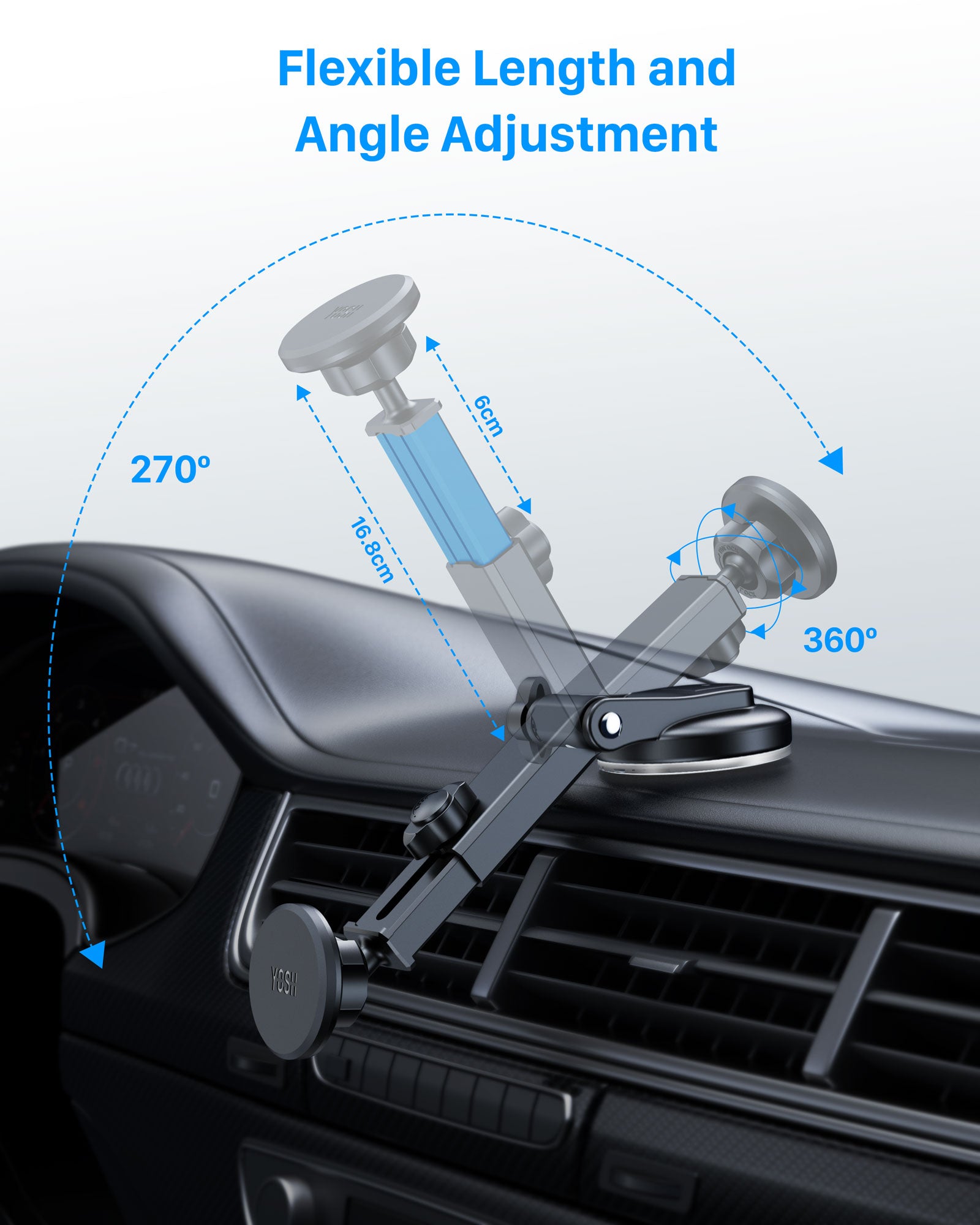 YOSH 2024 Dashboard Magnetic Phone Car Mount, Upgraded Newest Magnets & Super Stable Heat Proof Suction Cup for Windscreen, Car Phone Holder for Cars for iPhone Samsung Huawei Xperia Xiaomi