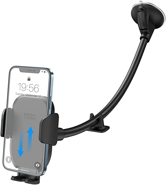YOSH Windscreen Car Phone Holder, 2022 Upgraded Mobile Phone Mount with Memory Function, Reusable & Washable Suction Phone Holder for Car Windshield Car Cradle for iPhone 13 12 11 Pro Galaxy Huawei
