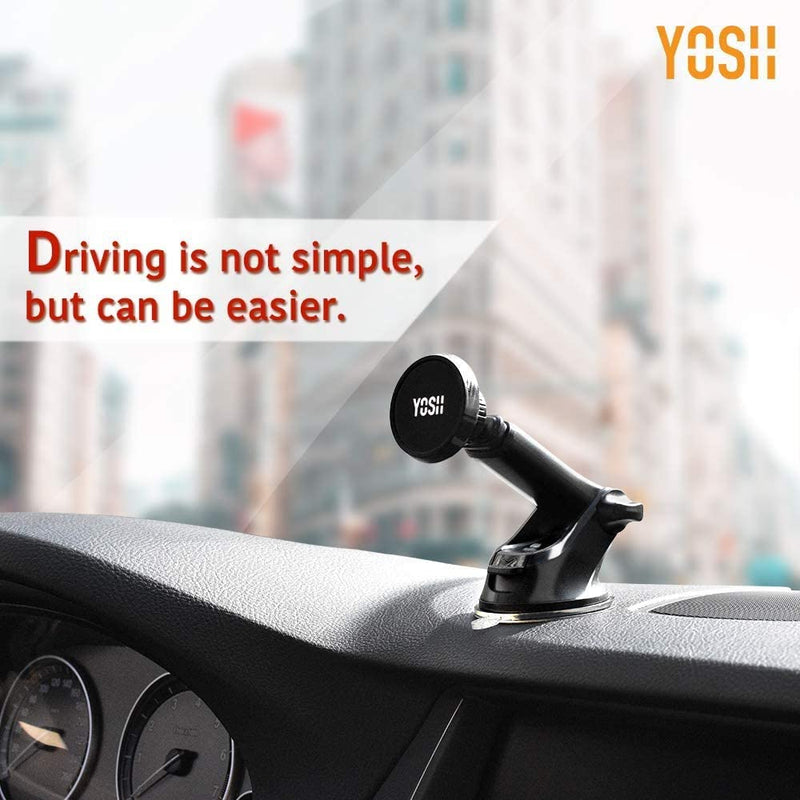 YOSH Magnetic Phone Car Mount for Dashboard & Windscreen, 360°Rotation with 6 Strong Magnets & Washable Sticky Suction Cup, Adjustable Car Phone Holder Cradle for iPhone 15 14 13 12 Samsung Huawei