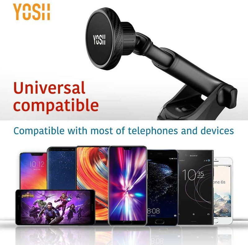 YOSH Magnetic Phone Car Mount for Dashboard & Windscreen, 360°Rotation with 6 Strong Magnets & Washable Sticky Suction Cup, Adjustable Car Phone Holder Cradle for iPhone 12 Pro Max XS Samsung Huawei