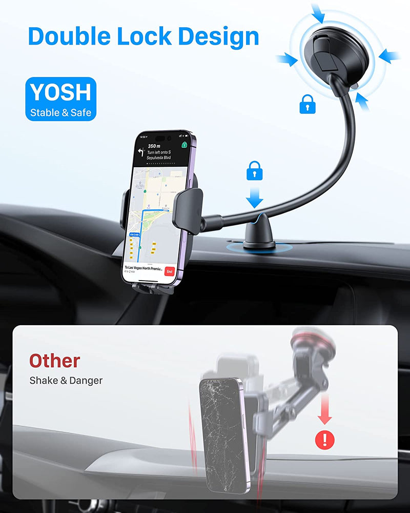 YOSH Car Phone Holder Windscreen, Time-Save Car Phone Mount Suction Phone Holder for Cars Windshield Memory Function Car Mount Upgrade Materials Van Phone Holder Cradle for iPhone Samsung Huawei etc