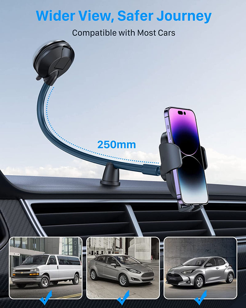 YOSH Car Phone Holder Windscreen, Time-Save Car Phone Mount Suction Phone Holder for Cars Windshield Memory Function Car Mount Upgrade Materials Van Phone Holder Cradle for iPhone Samsung Huawei etc