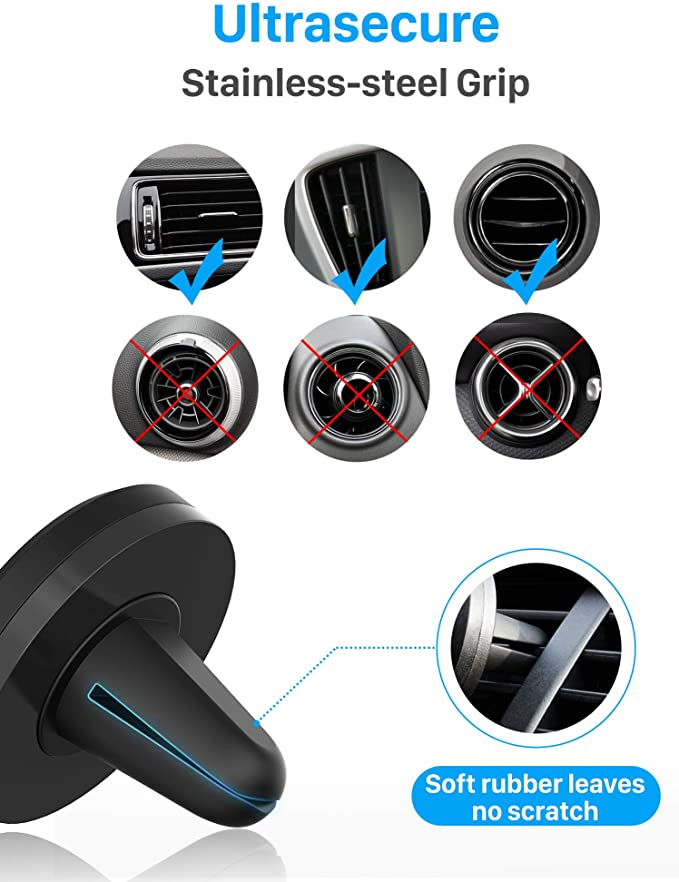 YOSH Car Phone Holder, Magnetic Phone Car Mount Air Vent, Upgraded Strongest Magnets & Super Stable, Phone Holder for Car Vent Compatible with iPhone Samsung Huawei Xiaomi, Comes with Metal Plates